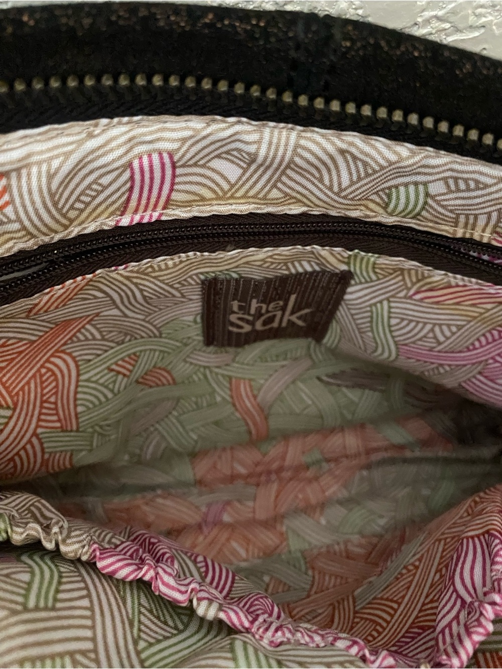 The Sak Brown Suede & Leather Metallic Specks Pattern Interior Crossbody Bag - Picture 3 of 3